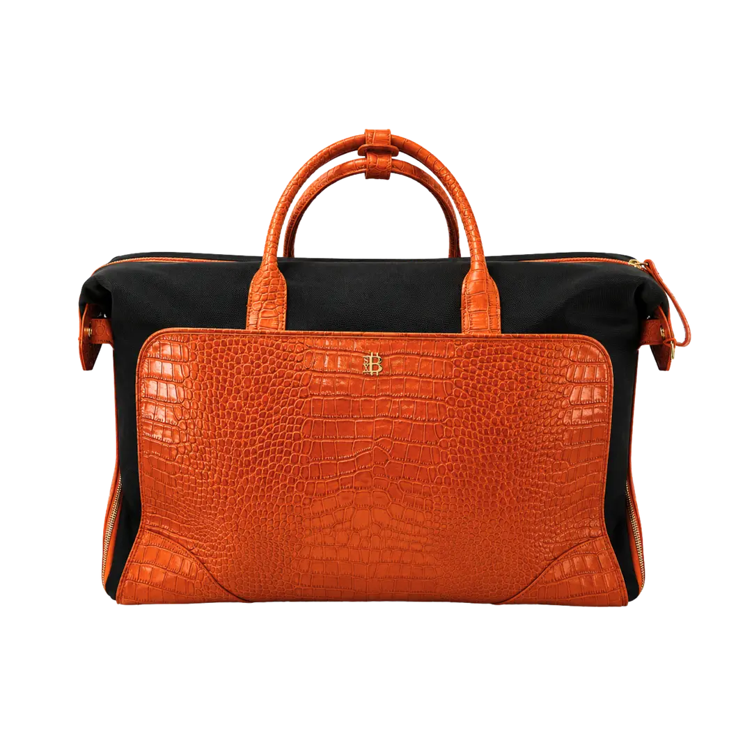 BTC Haaland orange and black leather weekender duffle bag