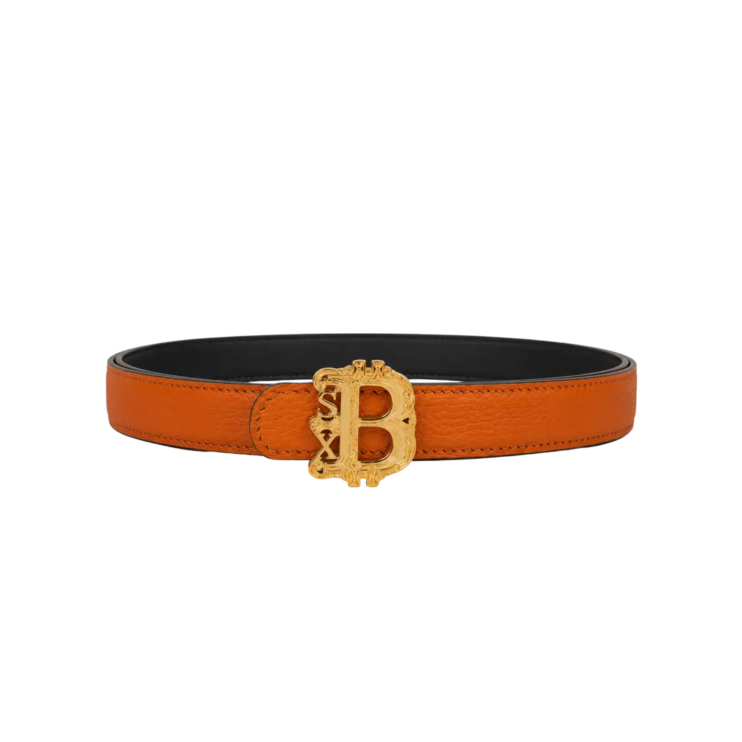 Queen's Code orange leather belt with gold house buckle